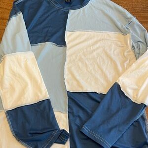 SHEIN Blue and White Colorblock Top